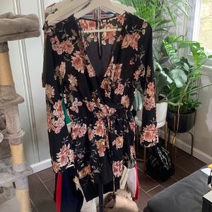 Black and pink floral romper